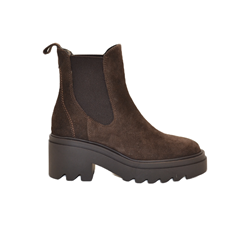 TRONCHETTO CON TACCO IN PELLE SCAMOSCIATA TESTA DI MORO 